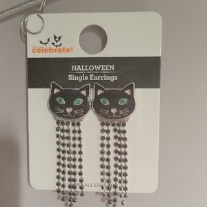 Celebrate Halloween Cat Earrings - Black and Silver